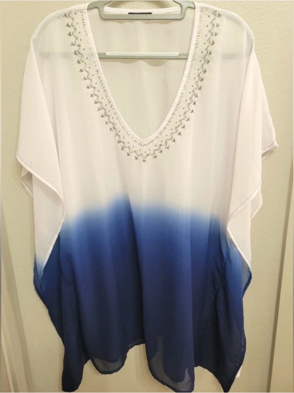 VENUS Blue and White Ombre Sheer Embellished Swim Cover-Up /Kimono Like New!